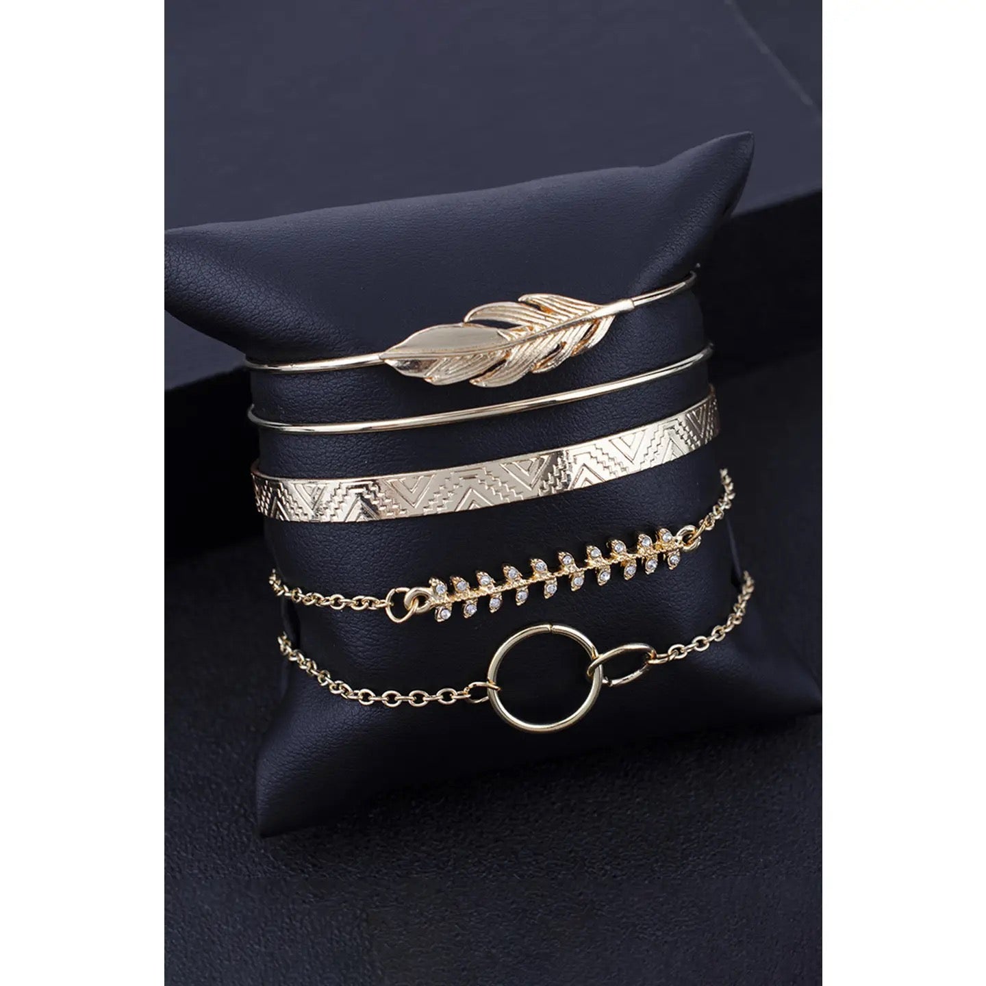 Leaves Retro Adjustable Plated 5Pcs Bracelet Set