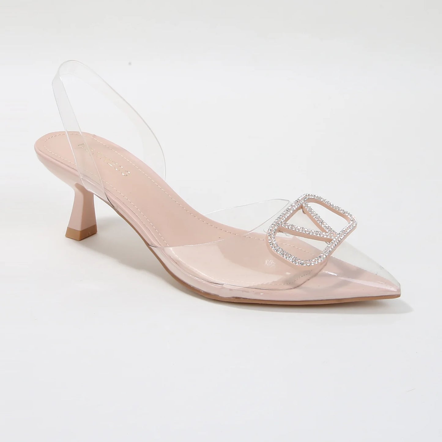 Nimona Rhinestone Emblem Clear Slingback Heels(PRE ORDER)