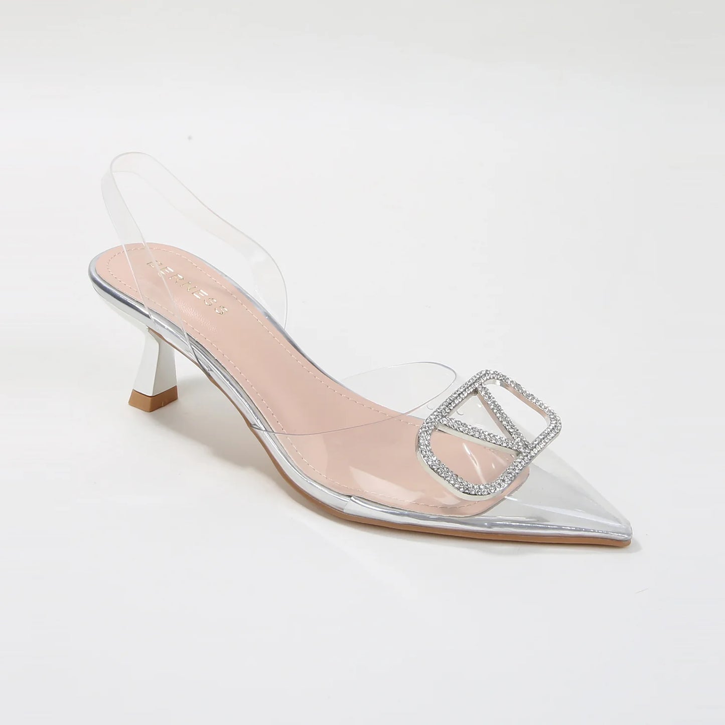Nimona Rhinestone Emblem Clear Slingback Heels(PRE ORDER)