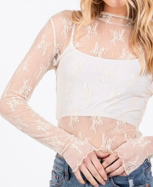 Raleigh Lace Mock Neck Top