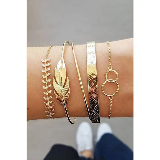 Leaves Retro Adjustable Plated 5Pcs Bracelet Set